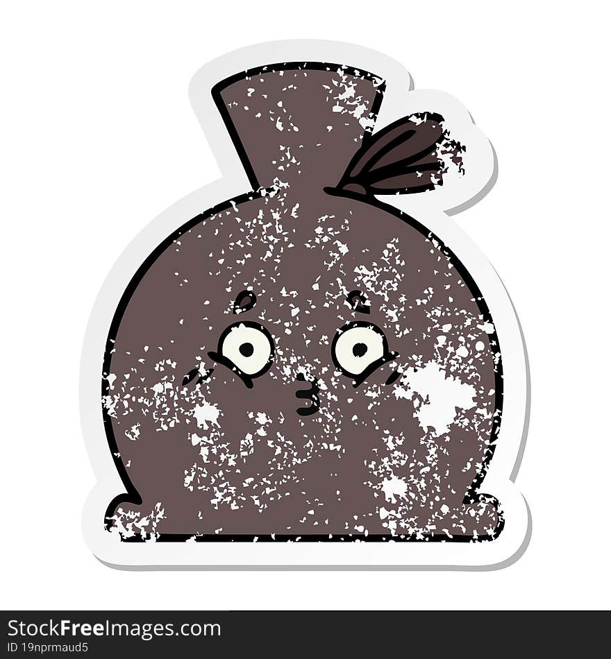 Distressed Sticker Of A Cute Cartoon Sack