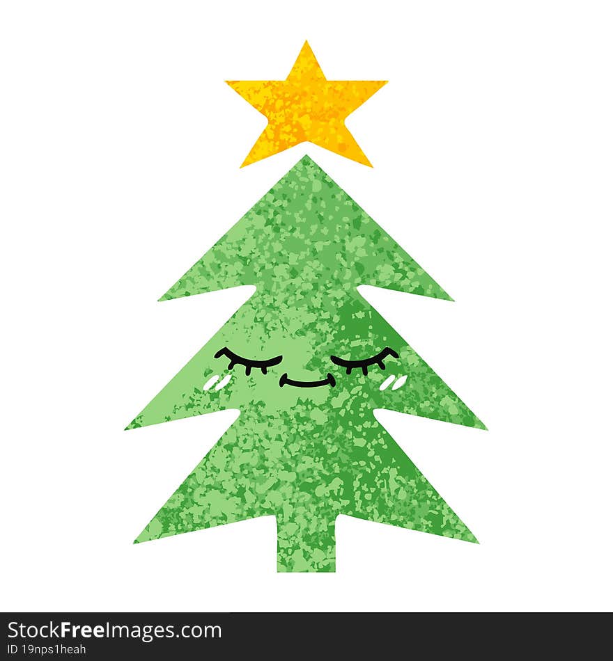 retro illustration style cartoon christmas tree