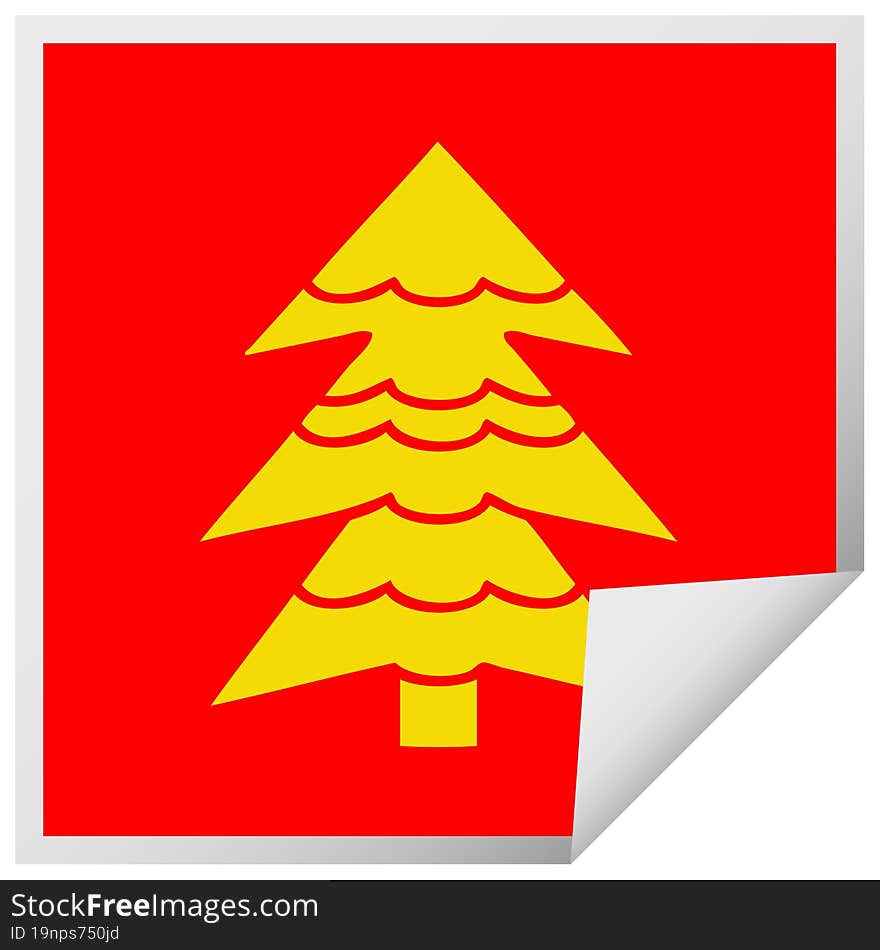 square peeling sticker cartoon snow covered tree