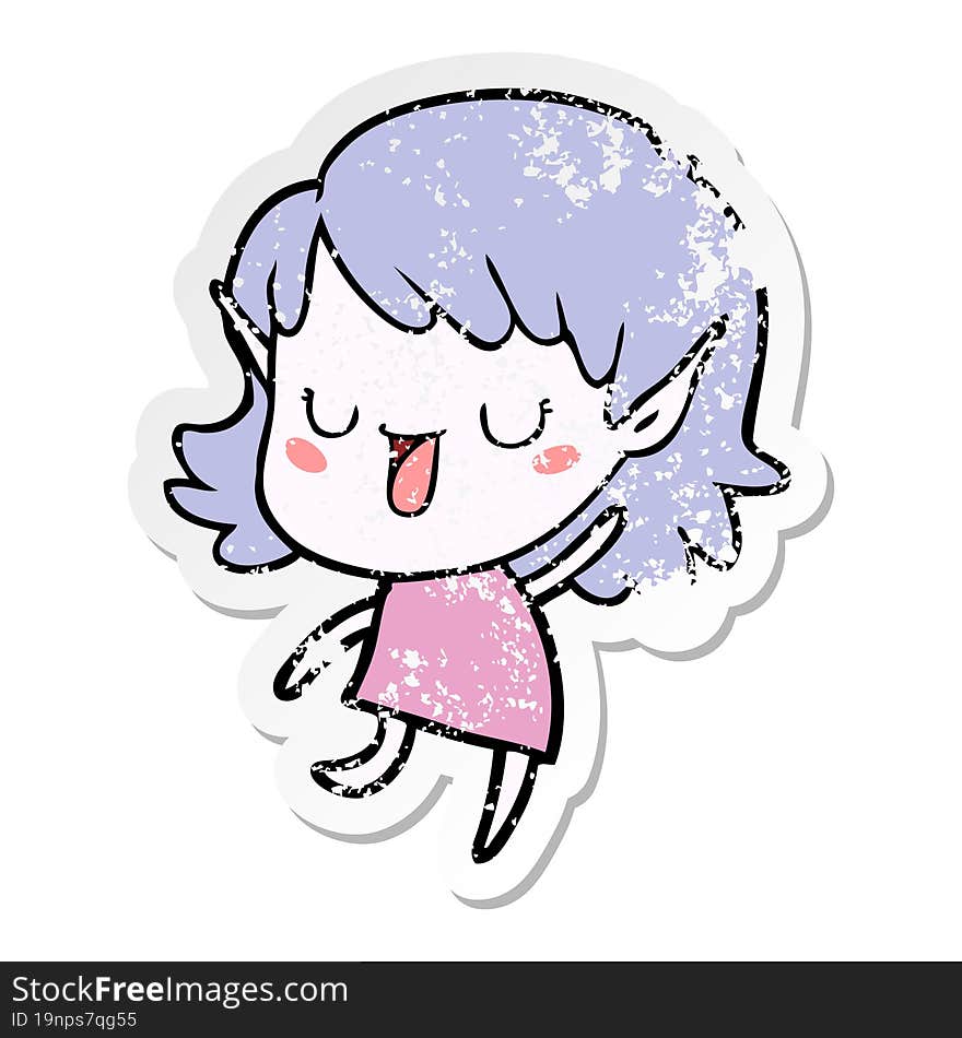 Distressed Sticker Of A Cartoon Elf Girl