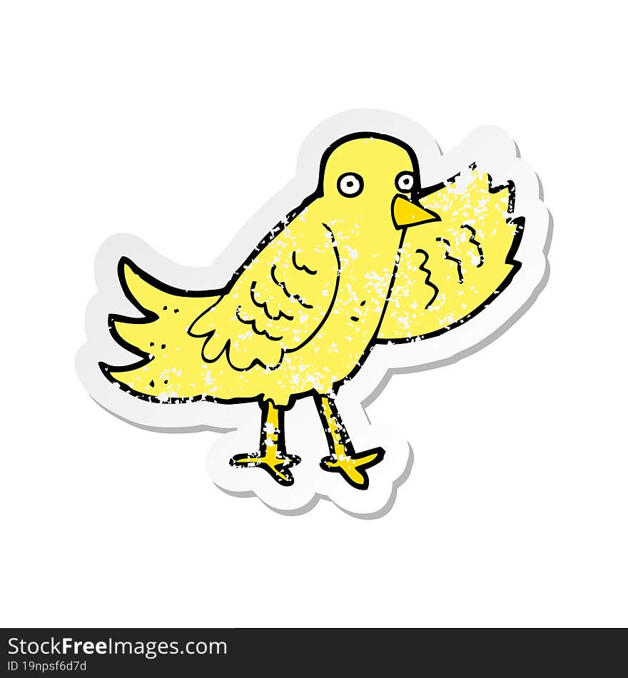 retro distressed sticker of a cartoon waving bird