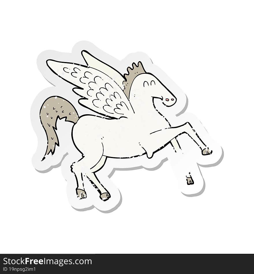 retro distressed sticker of a cartoon pegasus