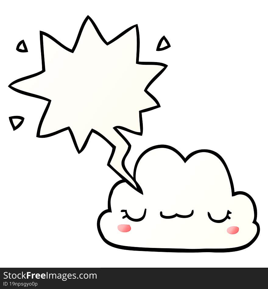 cute cartoon cloud and speech bubble in smooth gradient style