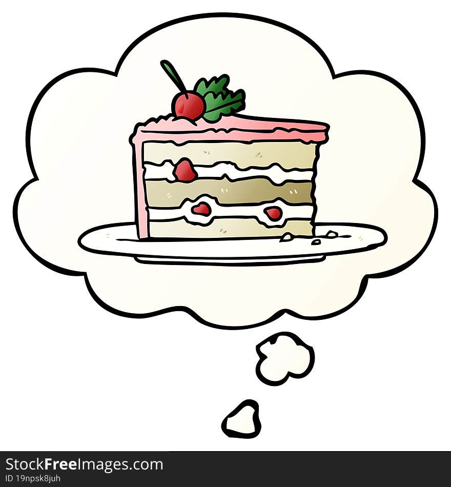 Cartoon Dessert Cake And Thought Bubble In Smooth Gradient Style