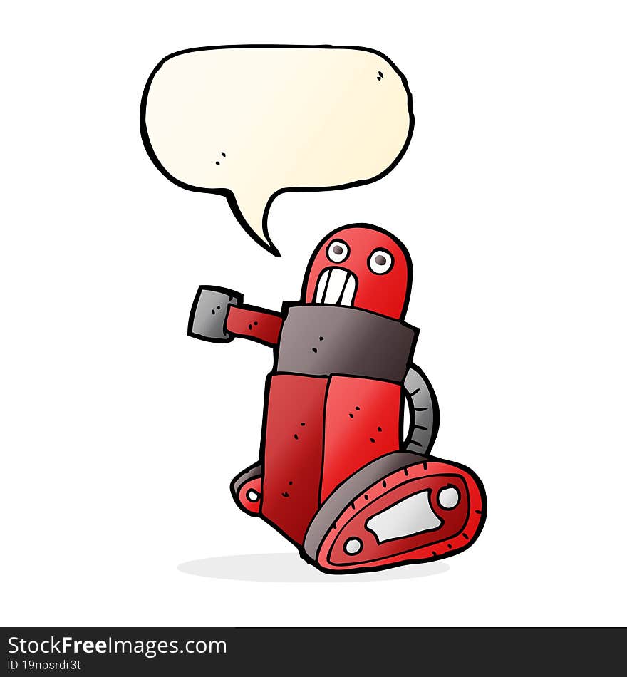 cartoon tank robot with speech bubble