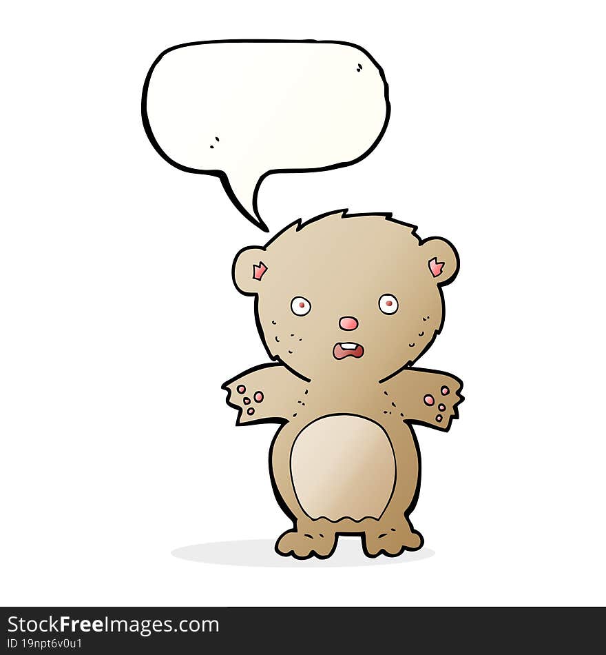 frightened teddy bear cartoon with speech bubble