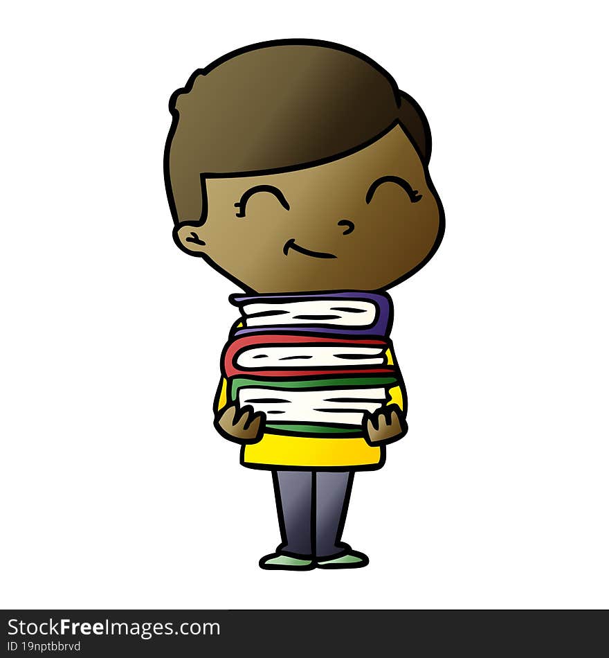 cartoon boy with books smiling. cartoon boy with books smiling