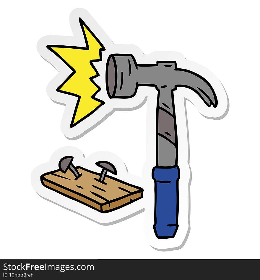 sticker cartoon doodle of a hammer and nails