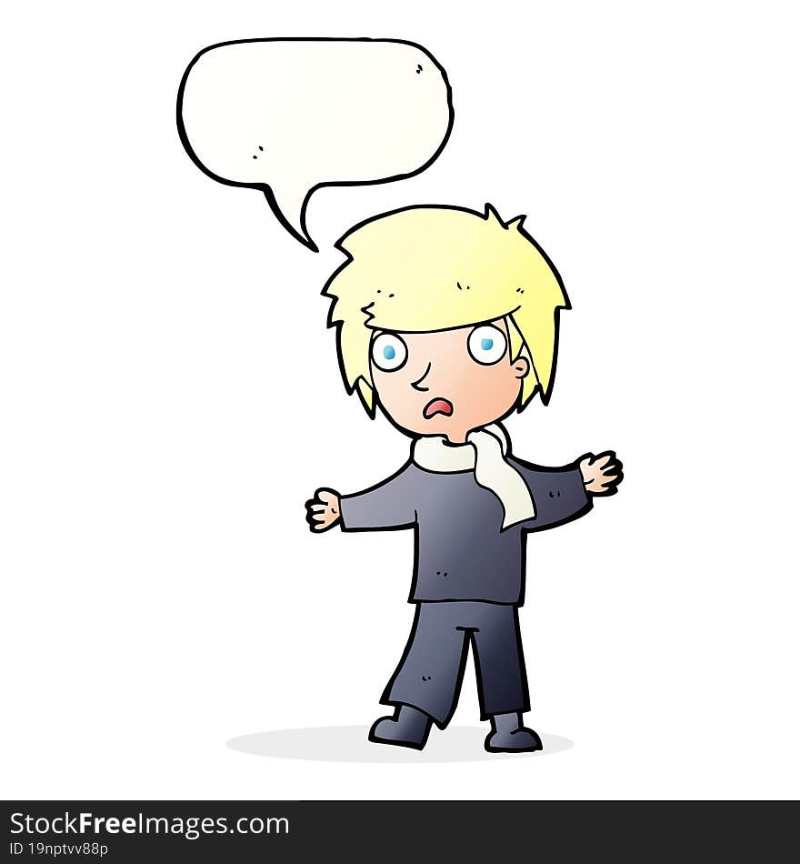 cartoon unhappy boy with speech bubble