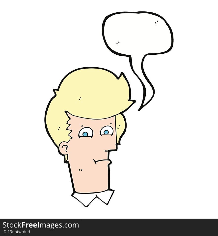 cartoon man narrowing eyes with speech bubble