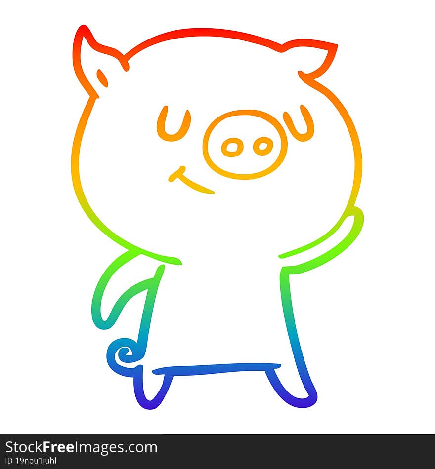 rainbow gradient line drawing happy cartoon pig