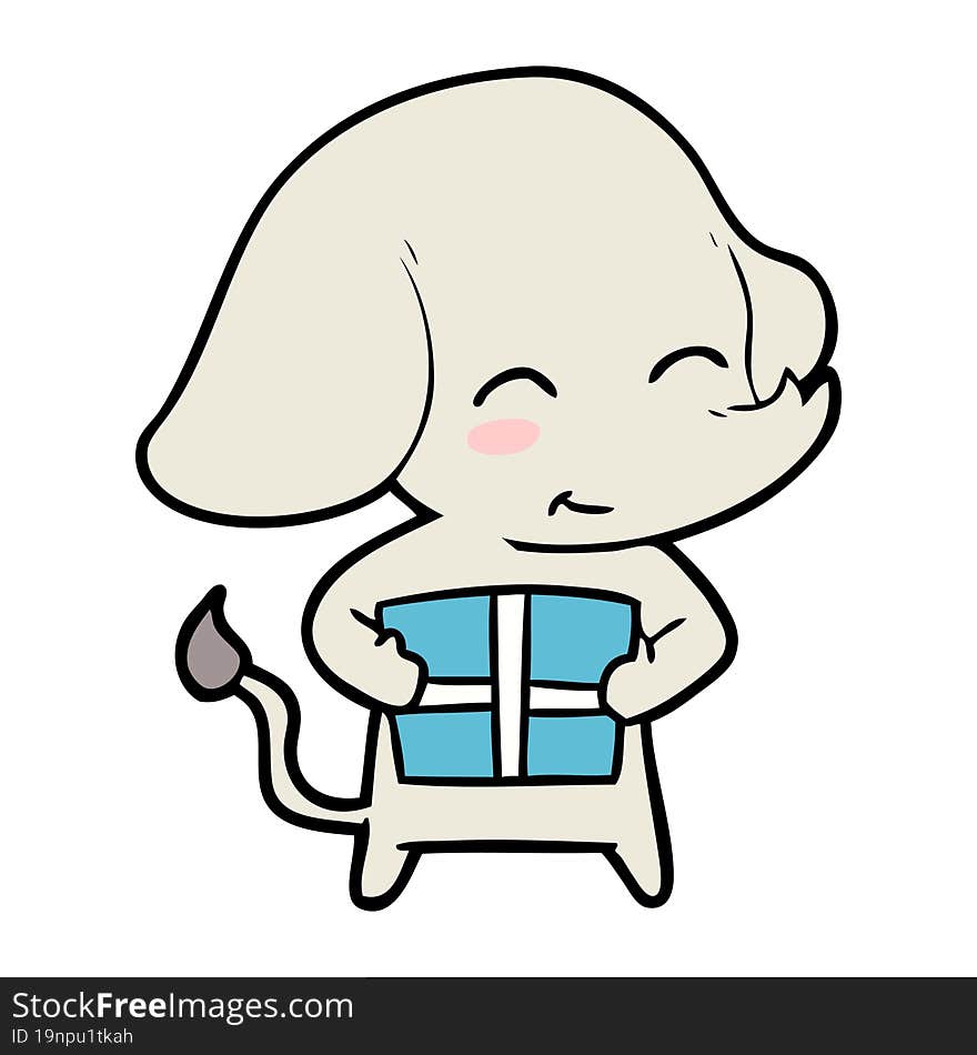 cute cartoon elephant with gift. cute cartoon elephant with gift