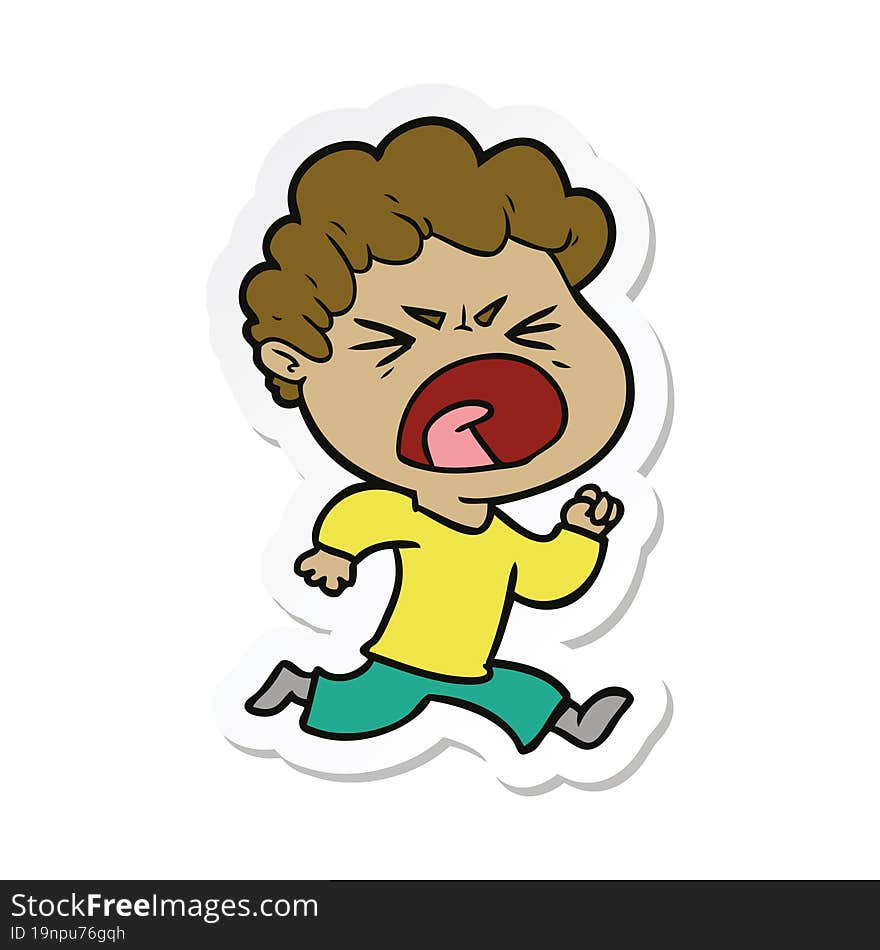 Sticker Of A Cartoon Furious Man