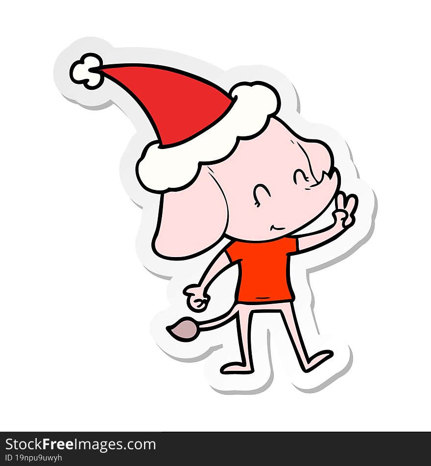 cute sticker cartoon of a elephant wearing santa hat