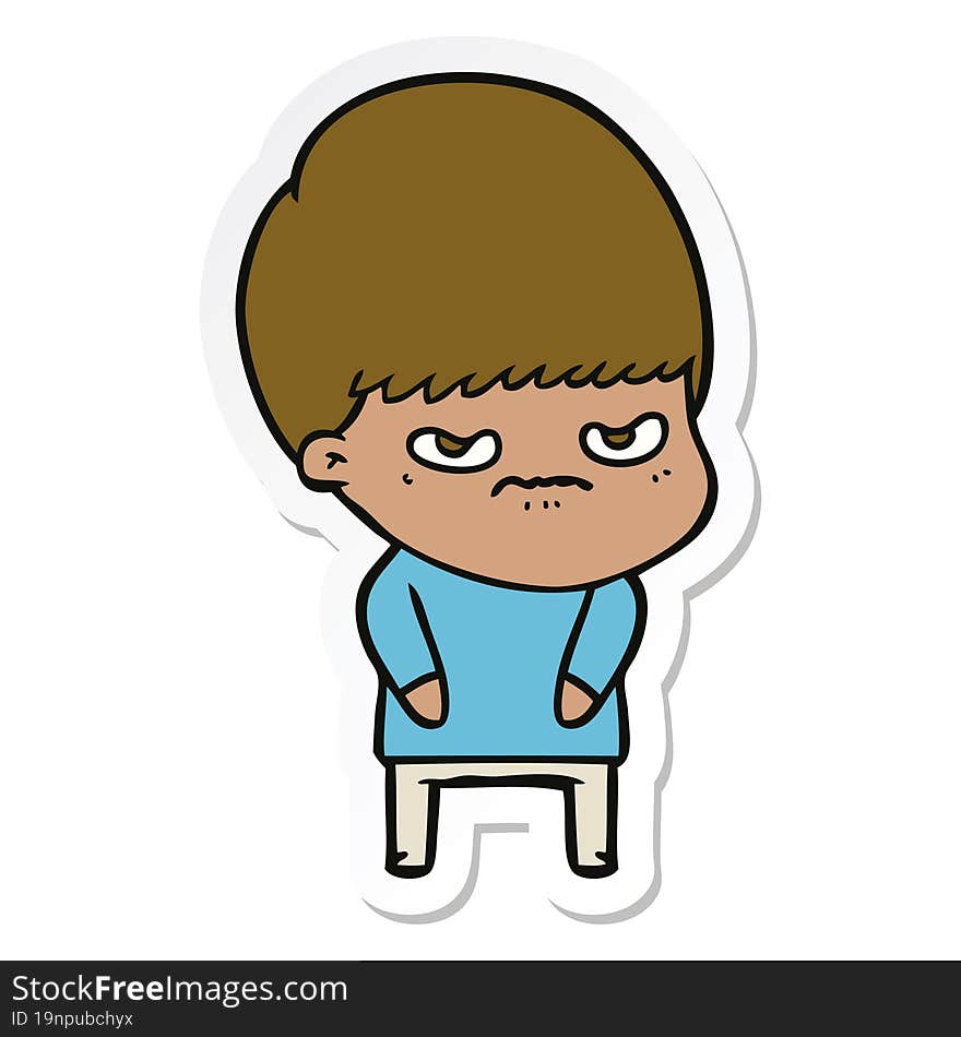 Sticker Of A Annoyed Cartoon Boy