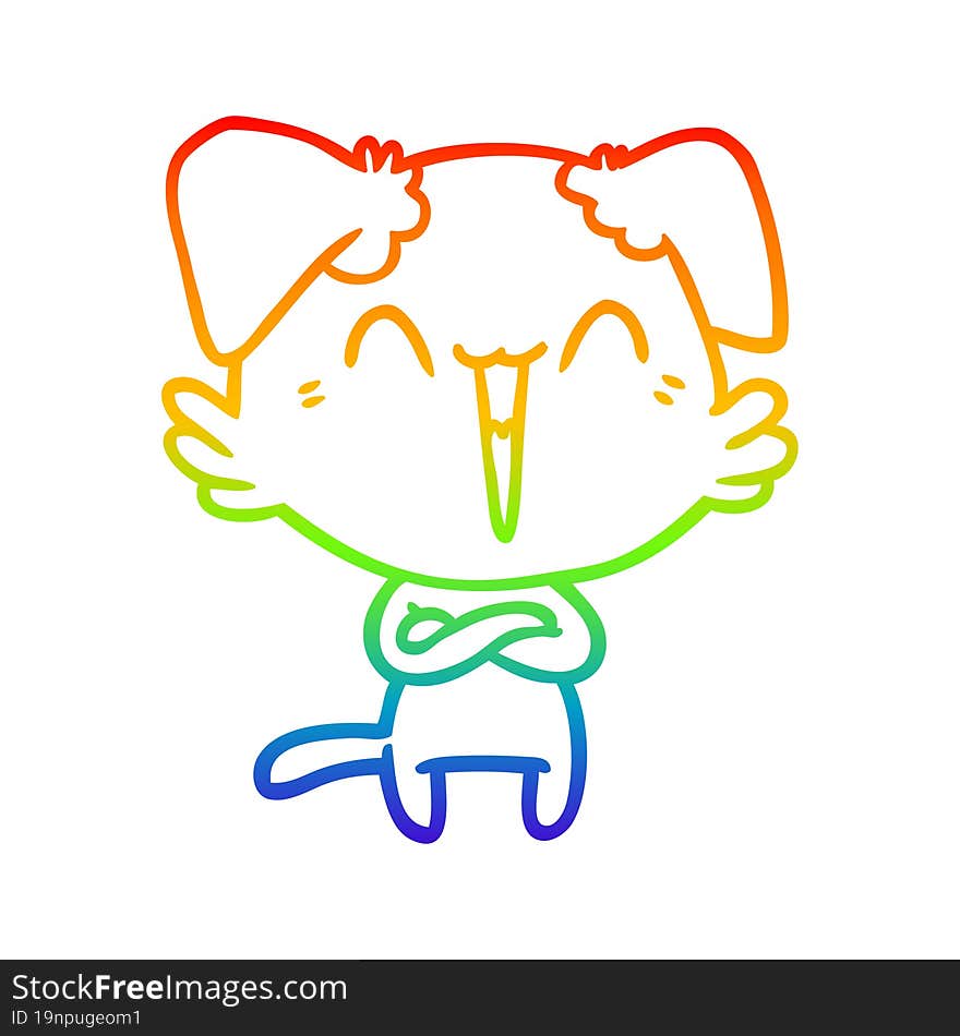 rainbow gradient line drawing happy little dog cartoon