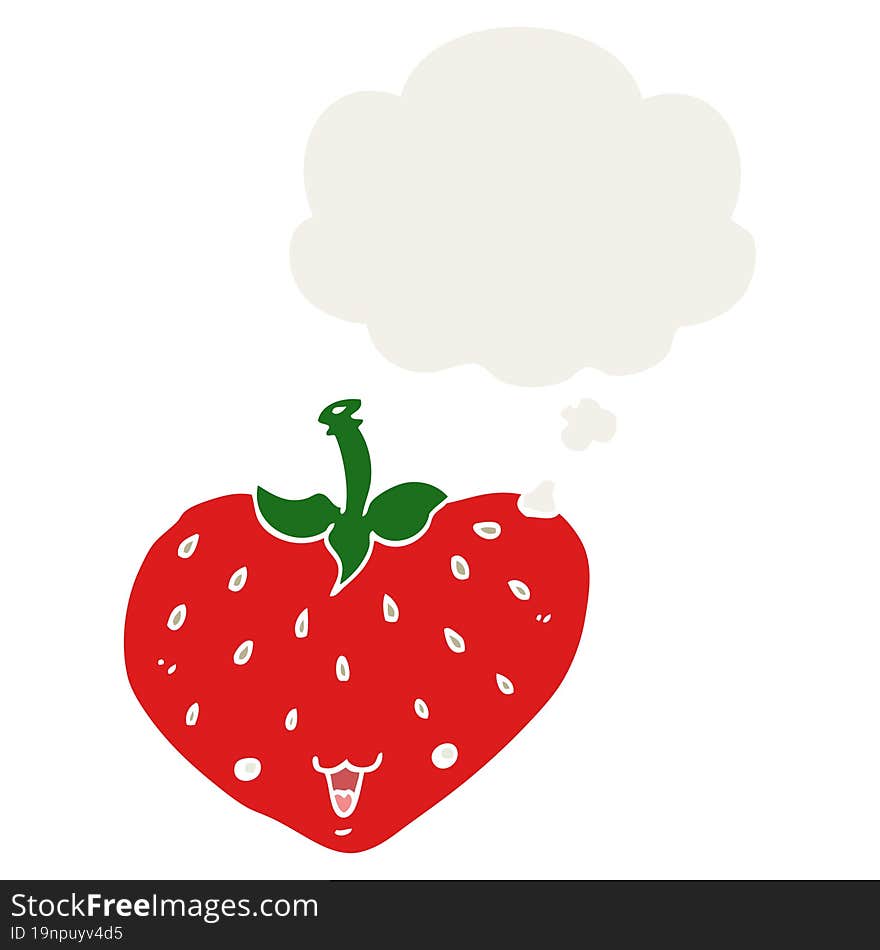 cartoon strawberry and thought bubble in retro style