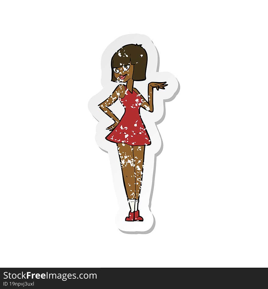 retro distressed sticker of a cartoon pretty woman