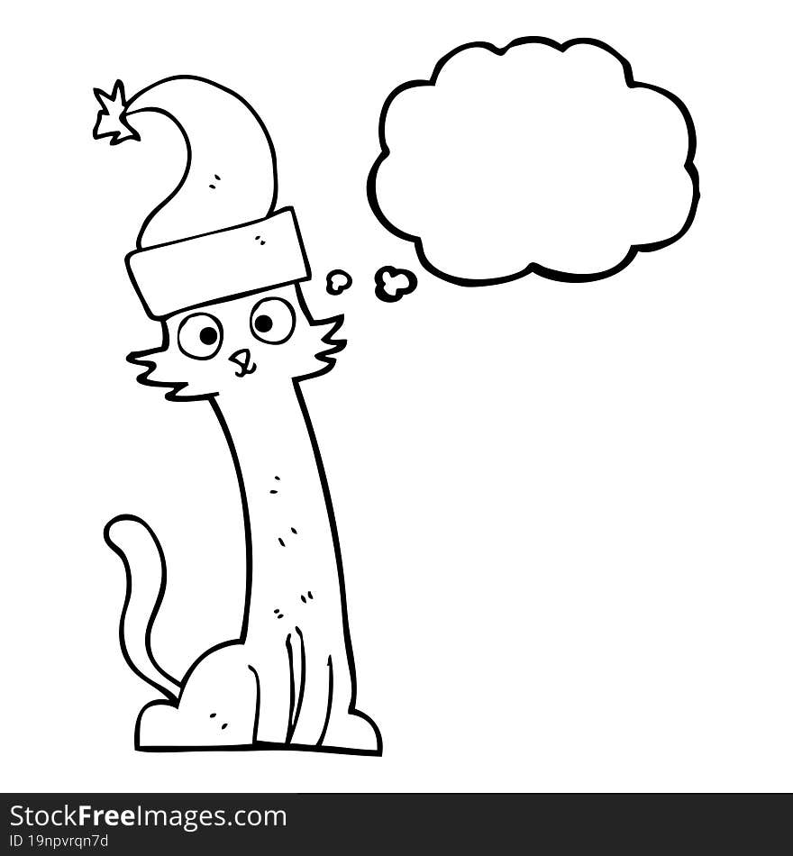 Thought Bubble Cartoon Cat In Christmas Hat