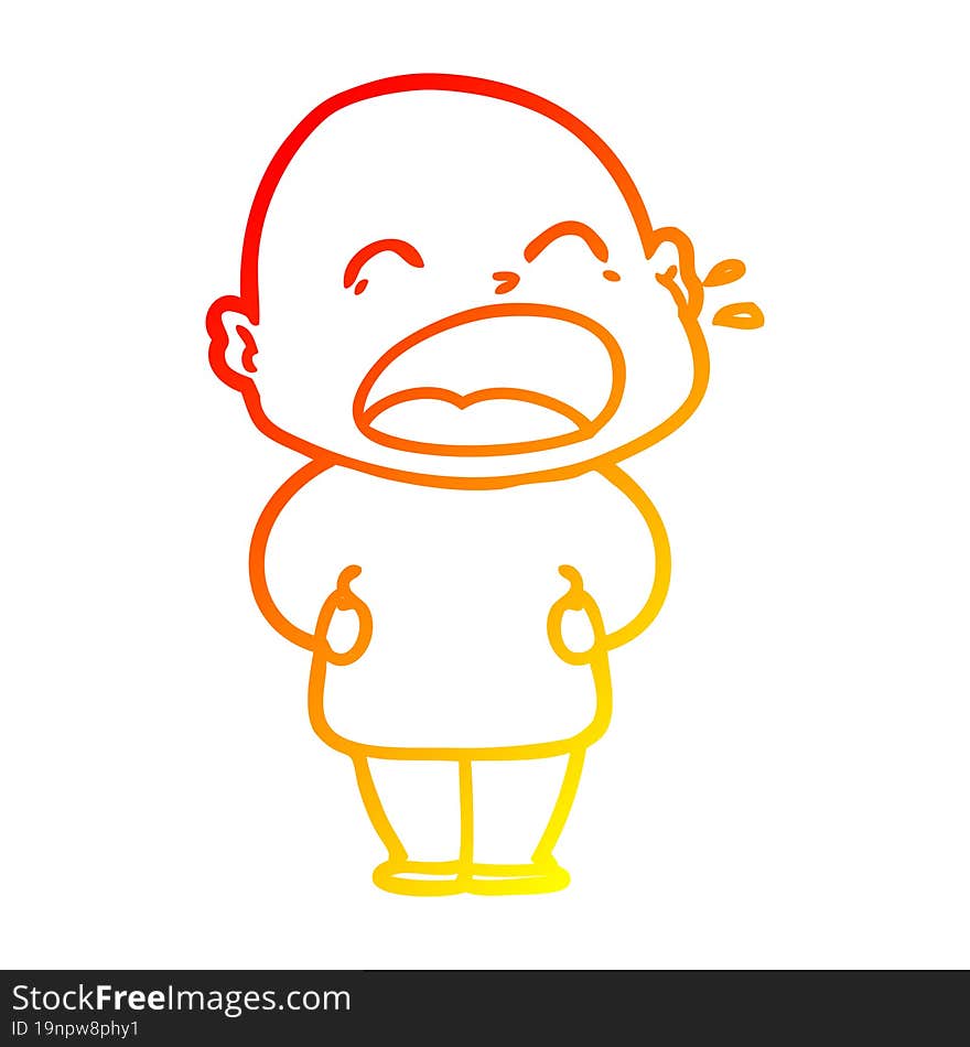 warm gradient line drawing of a cartoon shouting bald man