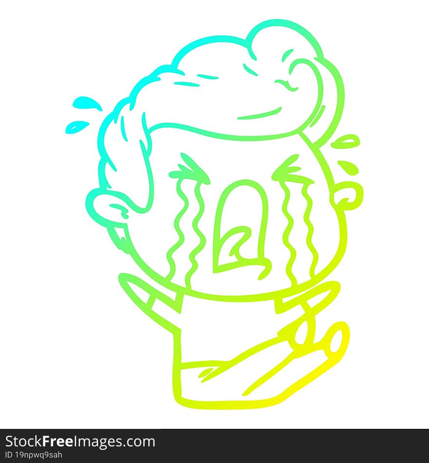 cold gradient line drawing of a cartoon crying man