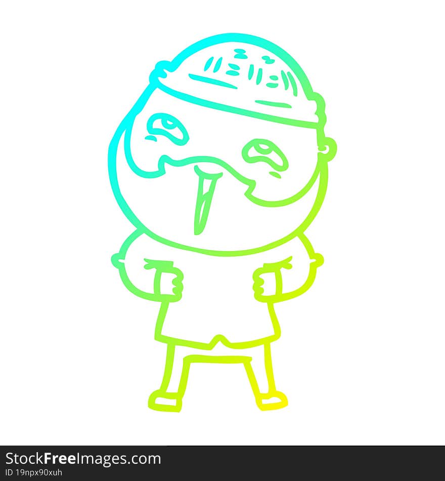 cold gradient line drawing cartoon happy bearded man