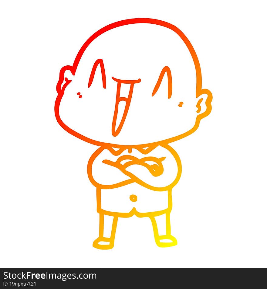 warm gradient line drawing of a happy cartoon bald man