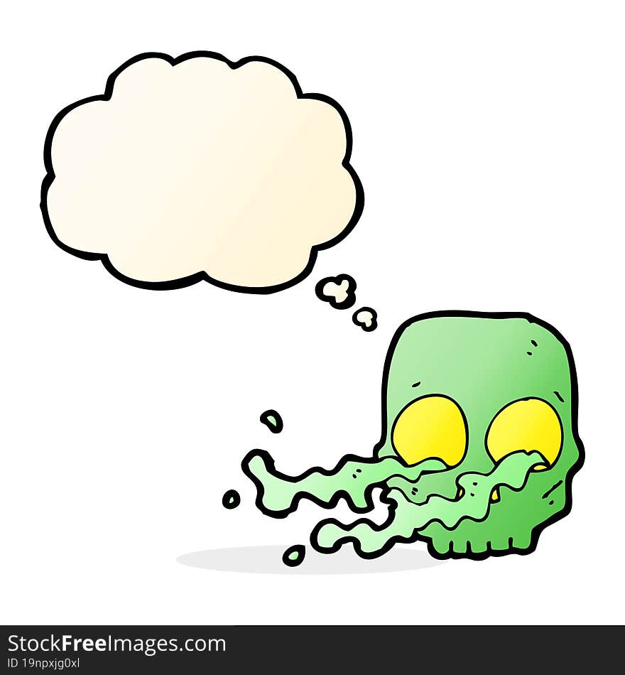 cartoon gross skull with thought bubble