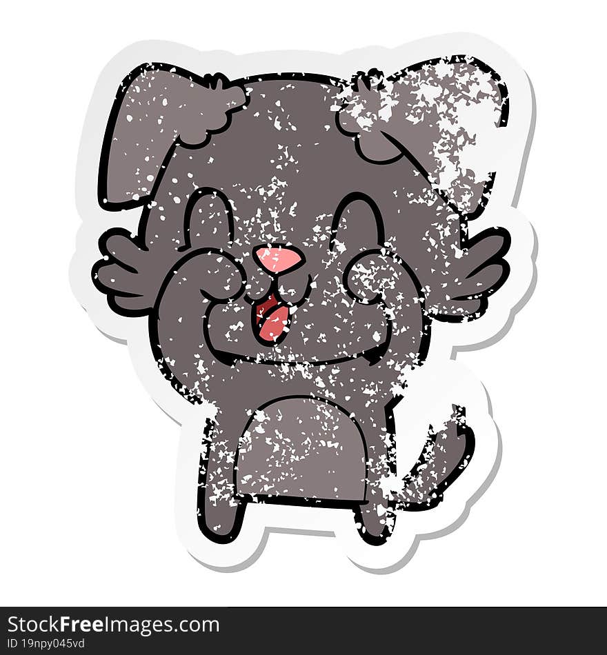 distressed sticker of a laughing cartoon dog