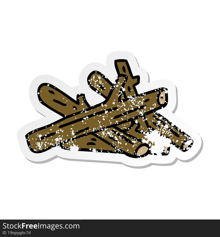 Distressed Sticker Of A Quirky Hand Drawn Cartoon Logs