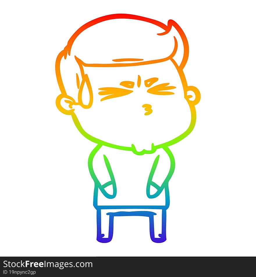 rainbow gradient line drawing cartoon man sweating