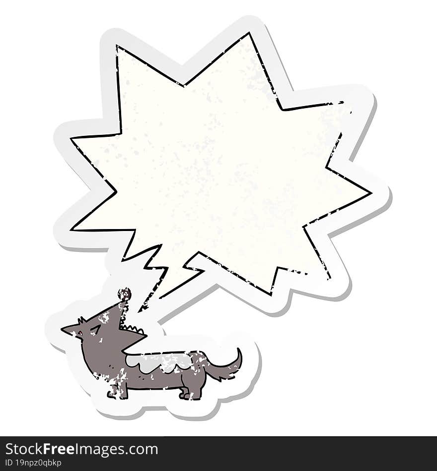 cartoon dog and speech bubble distressed sticker