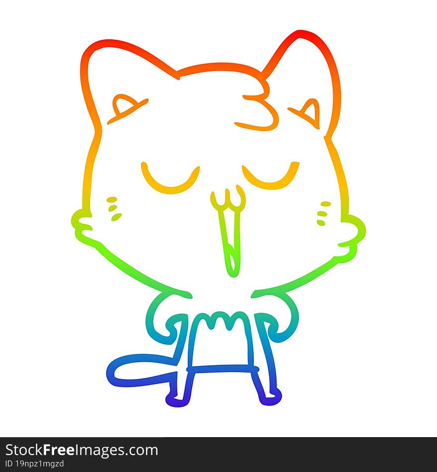 rainbow gradient line drawing cartoon cat singing