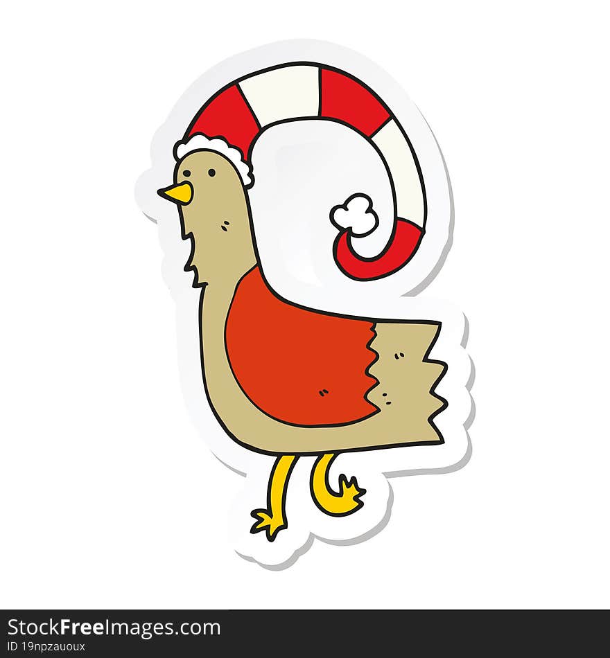 sticker of a cartoon chicken in funny christmas hat