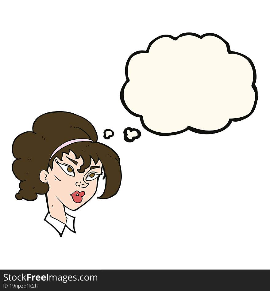 cartoon pretty woman with thought bubble