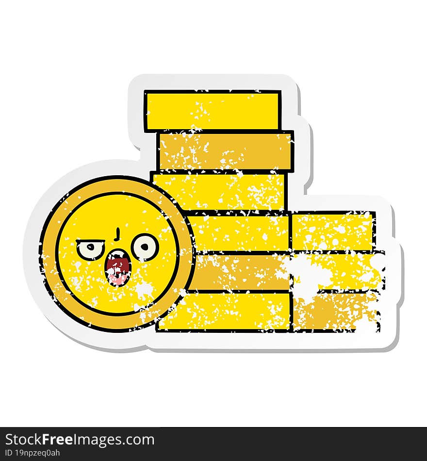 distressed sticker of a cute cartoon coins