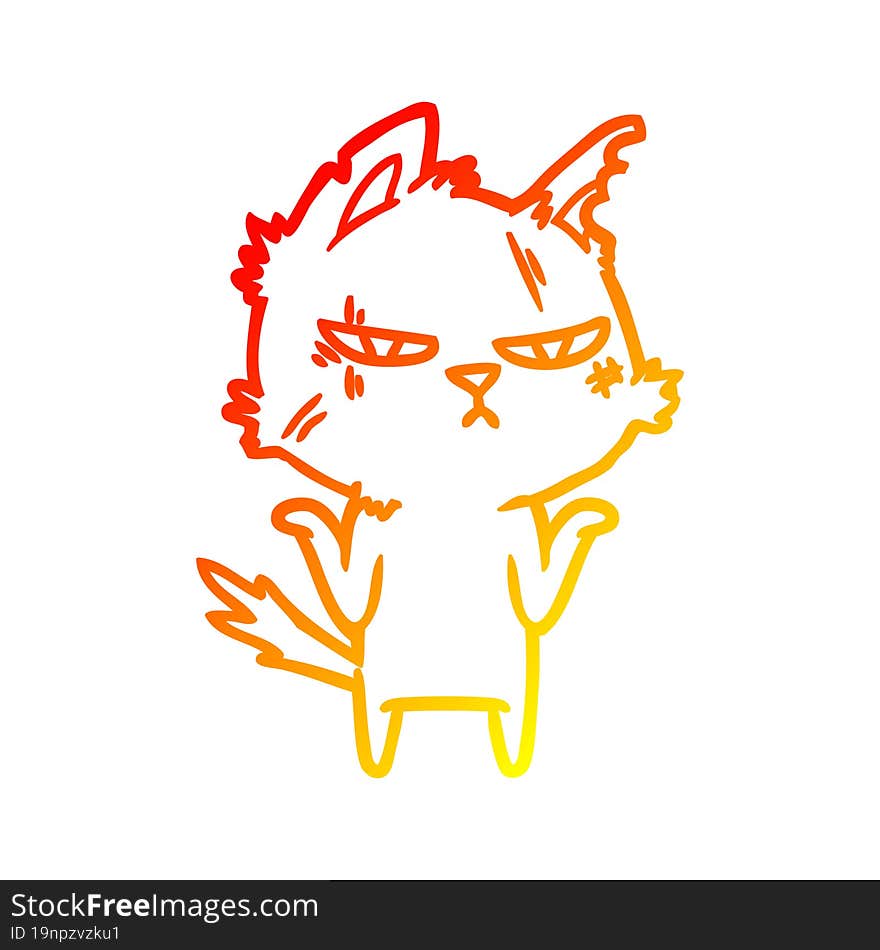 warm gradient line drawing tough cartoon cat