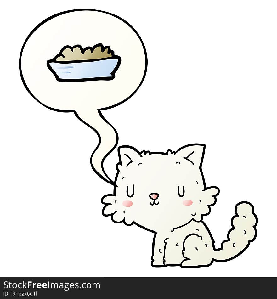 cute cartoon cat and food and speech bubble in smooth gradient style