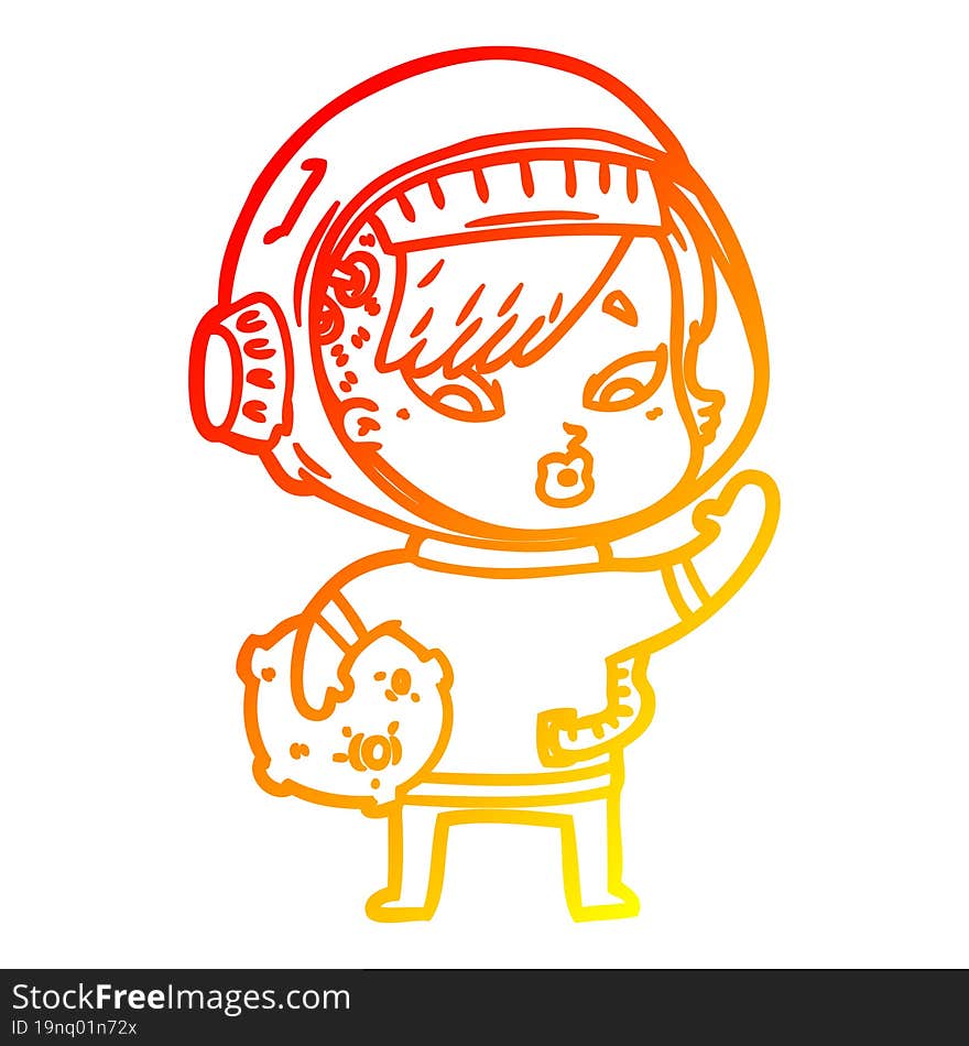 warm gradient line drawing of a cartoon astronaut woman