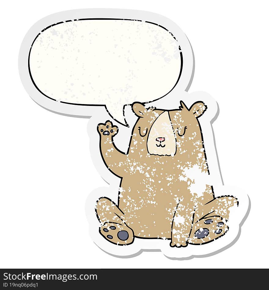 Cartoon Bear;waving And Speech Bubble Distressed Sticker