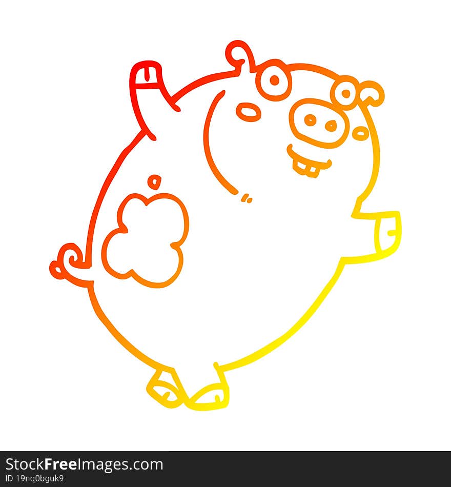 warm gradient line drawing funny cartoon pig