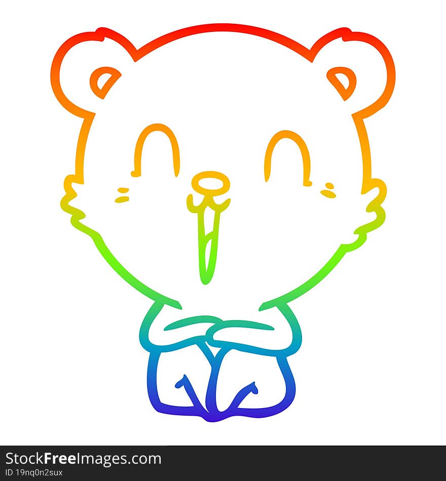 Rainbow Gradient Line Drawing Happy Cartoon Polar Bear