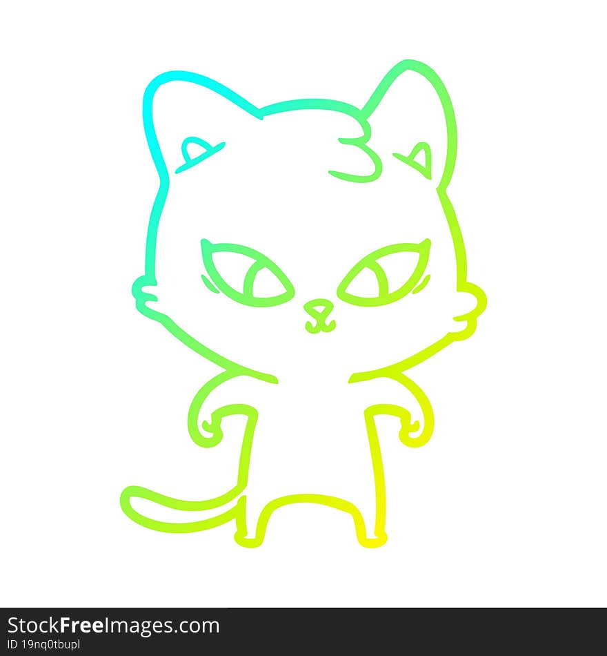 cold gradient line drawing of a cute cartoon cat