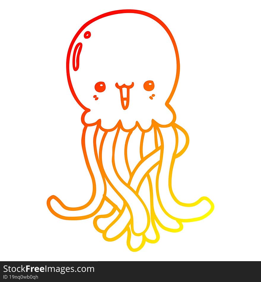 Warm Gradient Line Drawing Cartoon Jellyfish