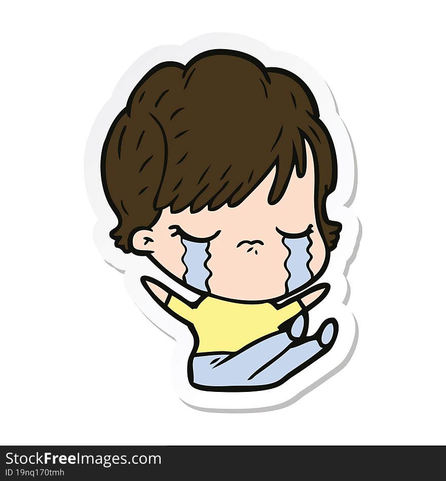 sticker of a cartoon woman crying