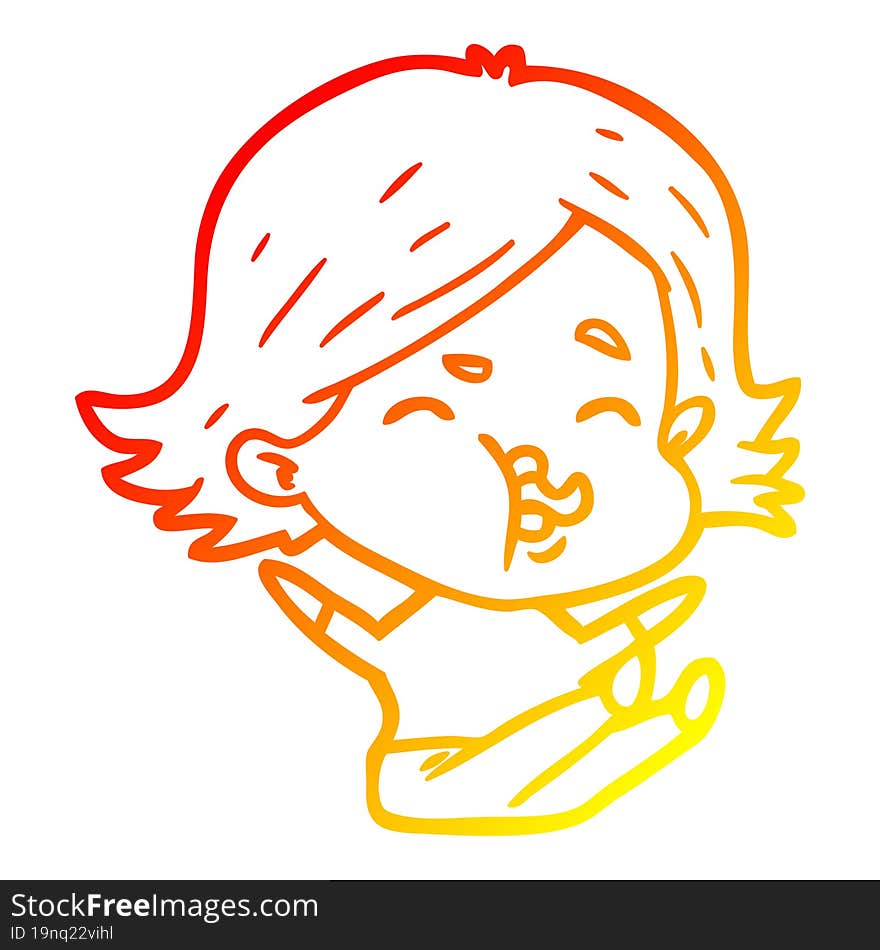 warm gradient line drawing cartoon girl pulling face