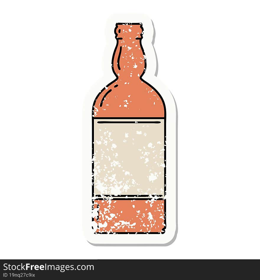 Traditional Distressed Sticker Tattoo Of A Bottle