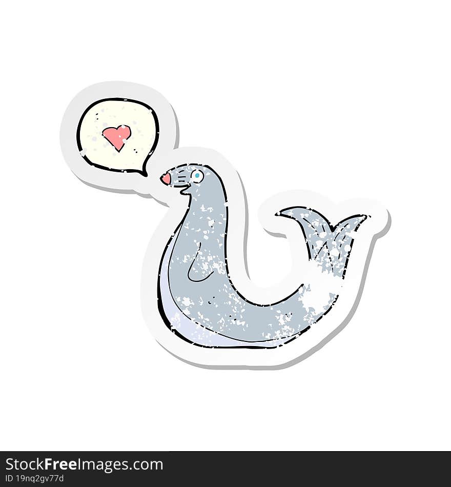 retro distressed sticker of a cartoon seal with love heart