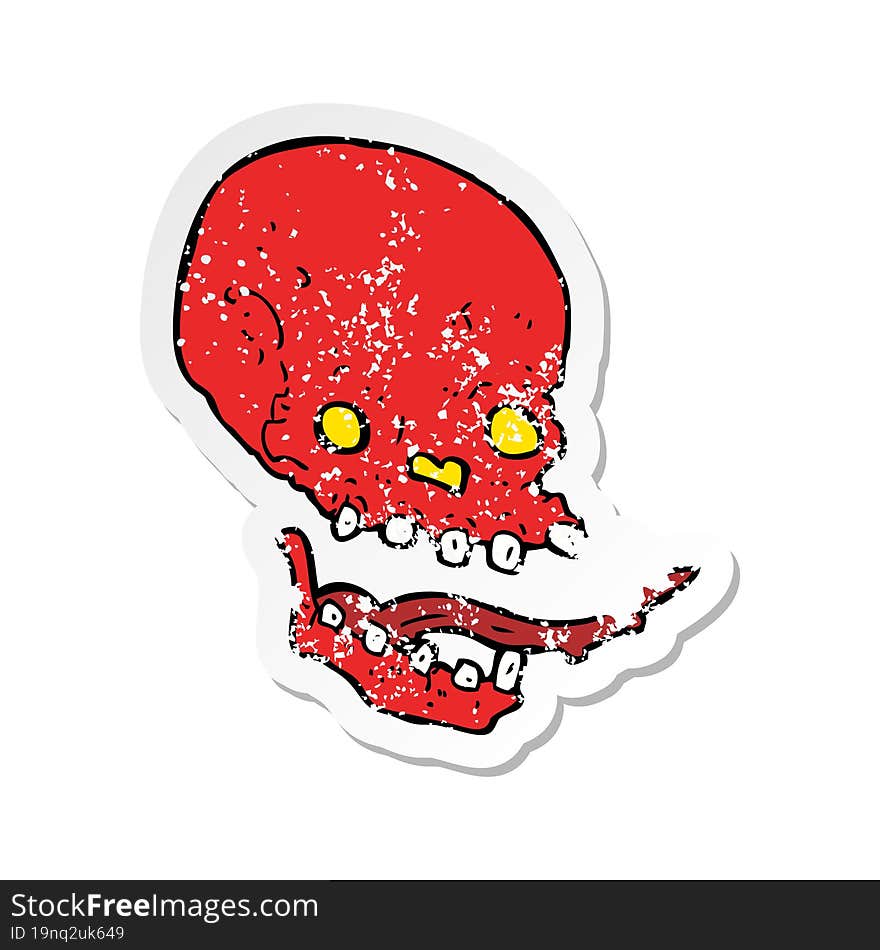 retro distressed sticker of a cartoon spooky skull