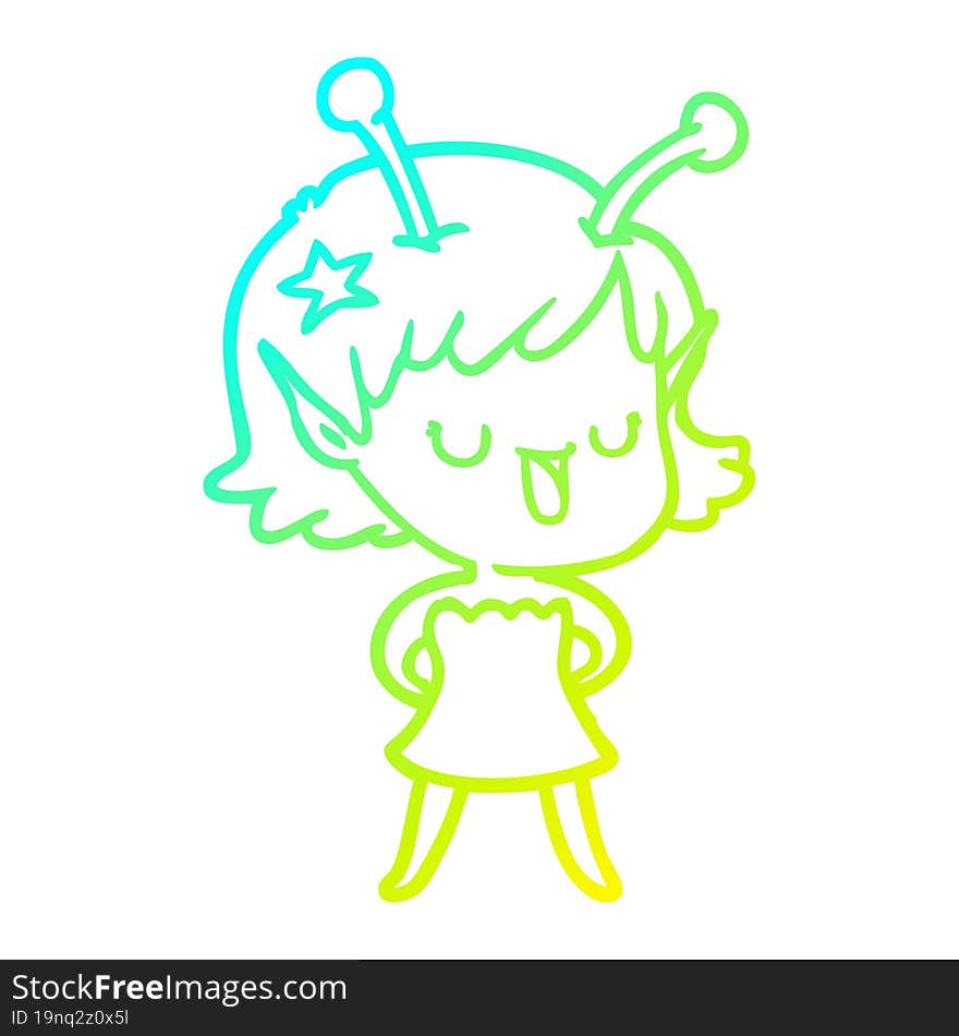 cold gradient line drawing happy alien girl cartoon